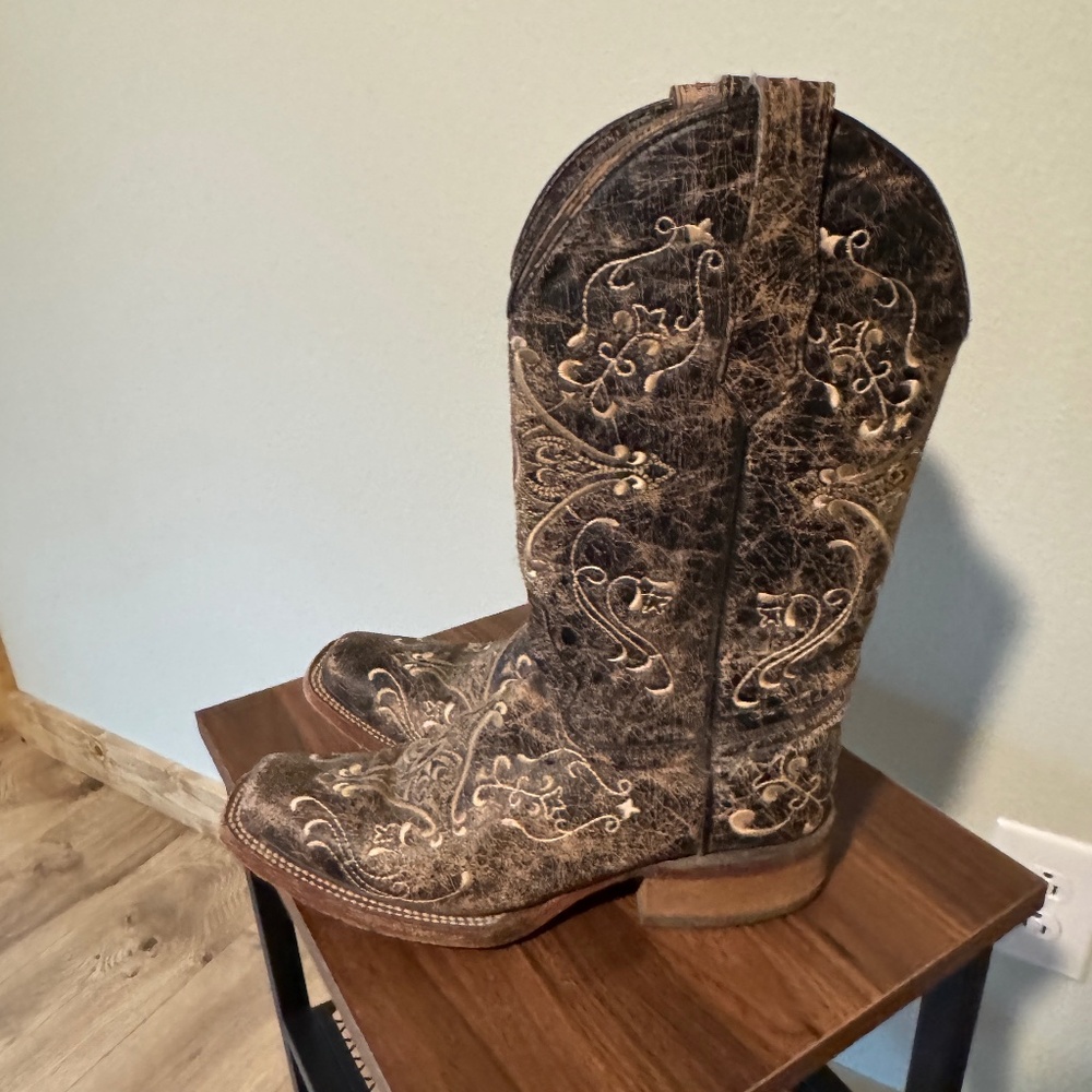 Circle G by Corral Women's Brown Crackle/Bone Embroidery Western Boots Sz 8